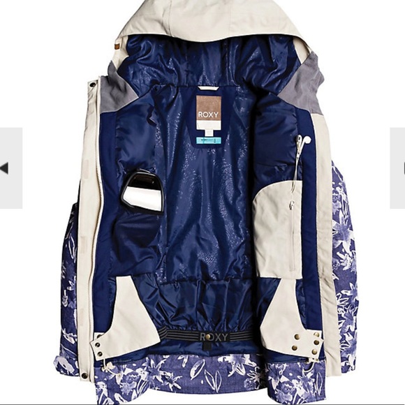 Roxy Women's Ceder Jacket 10k DryFlight Technology Denim Bleached Flowers Ski - Picture 4 of 8